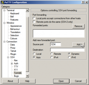 putty ssh socks proxy